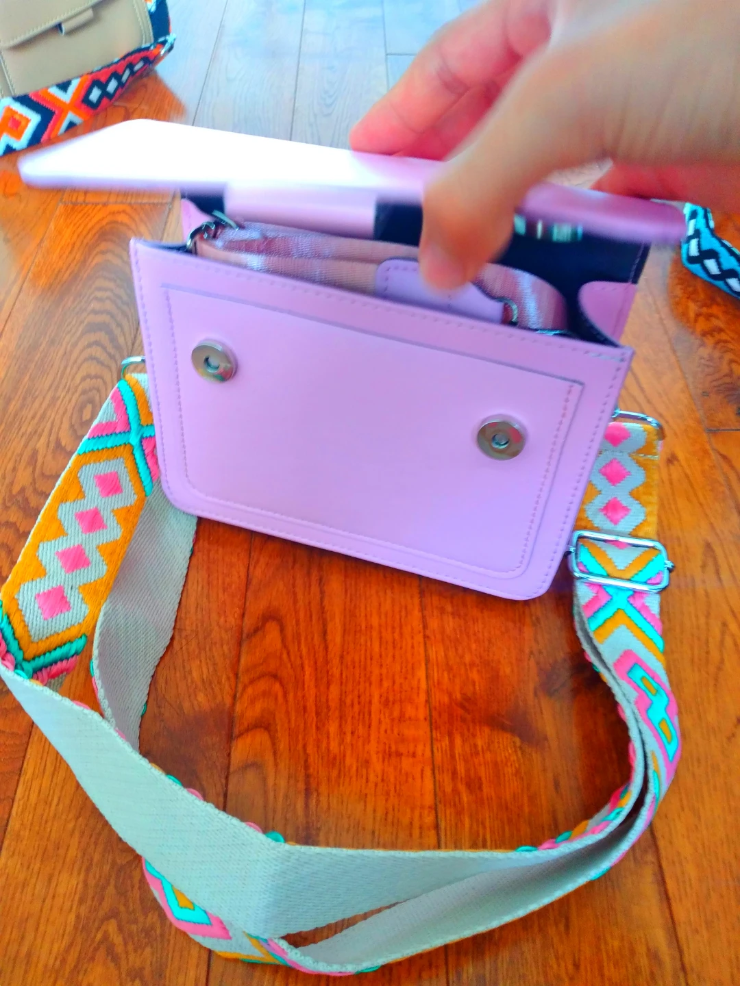 Crossbody Purse with Patterned Strap - photo 5