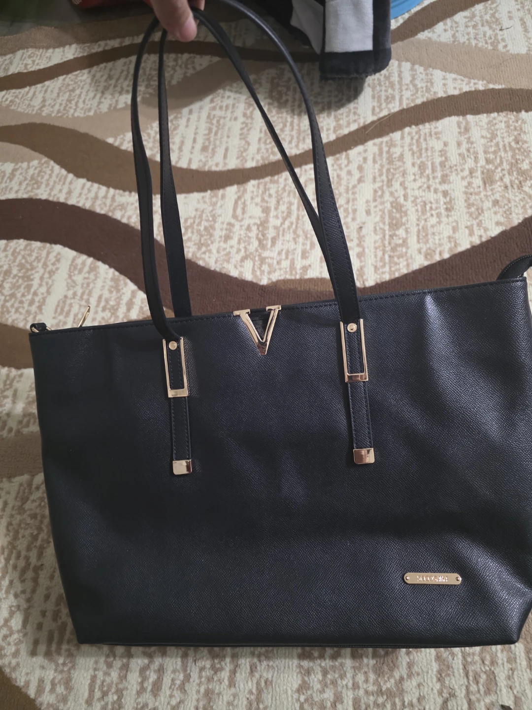 Black Tote Bag with Gold V Accent - photo 2