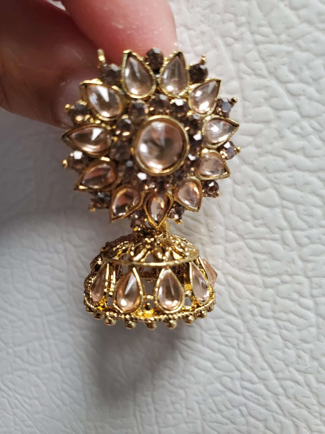 Gold Tone Jhumka Earrings with Gemstones - photo 2