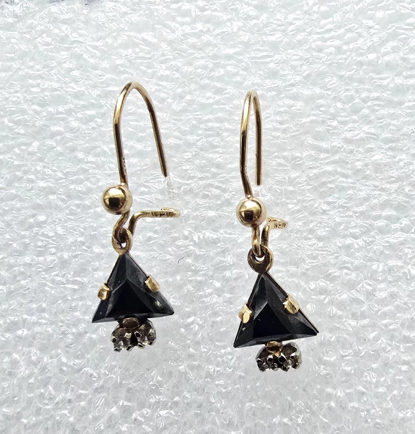 Vintage 10K Gold earrings with onyx and diamond stones - photo 4