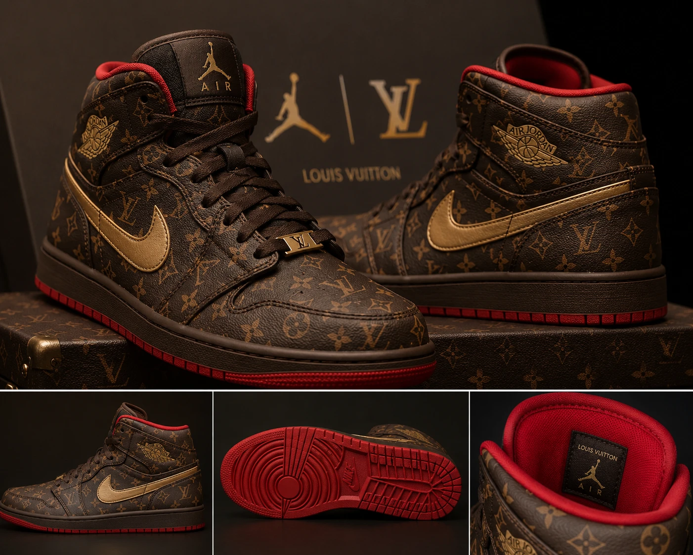 Louis Vuitton x Air Jordan 1 High Brown Monogram Gold Swoosh
