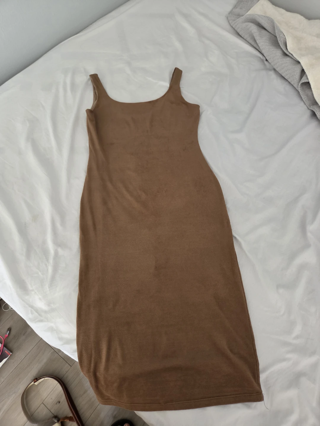 LUX LA Suede-like Midi Dress - Brown