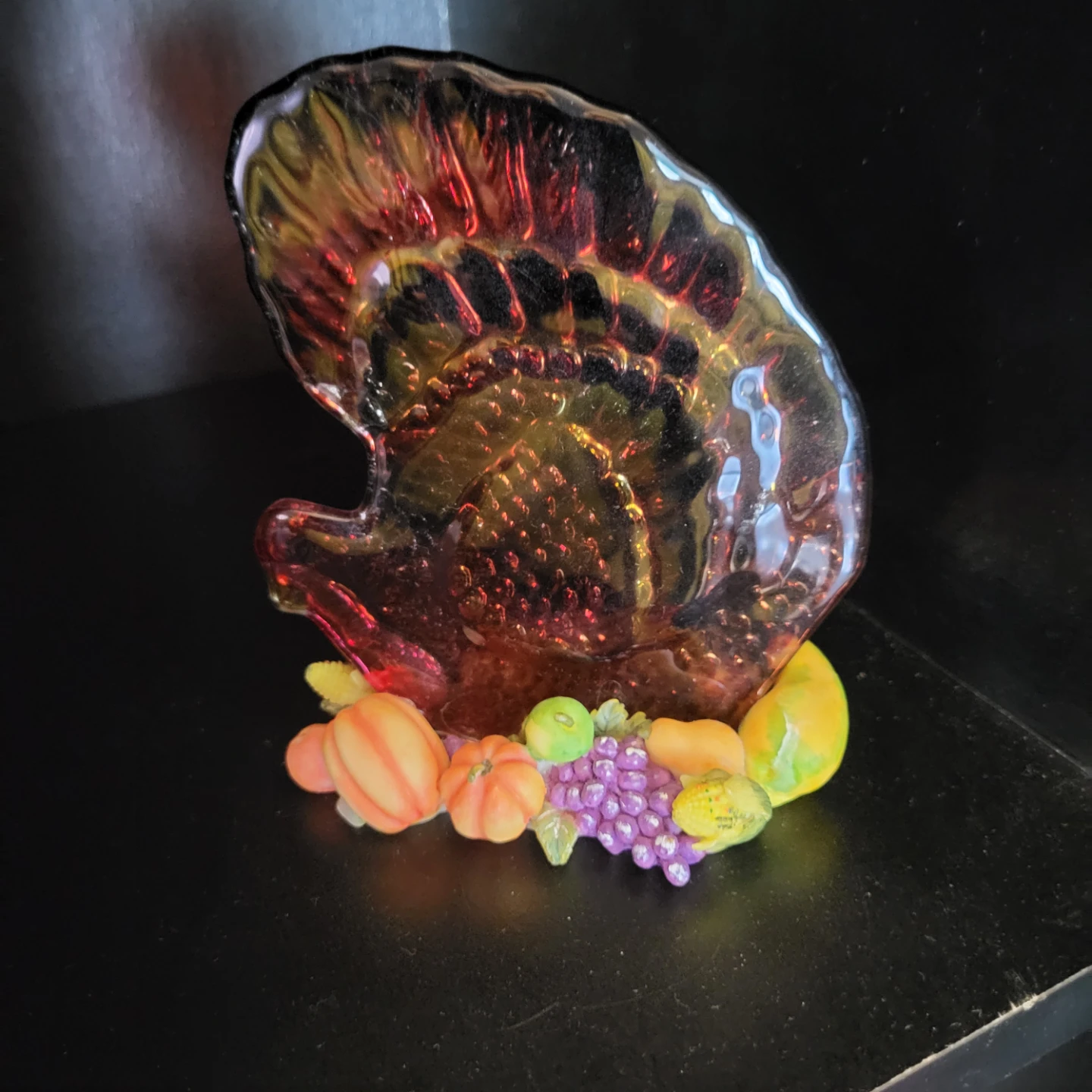 Glass Turkey Decoration with Fruit Base