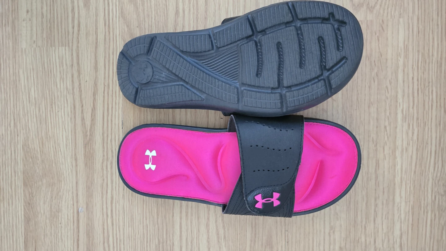 Under Armour Pink & Black Slides - photo 2