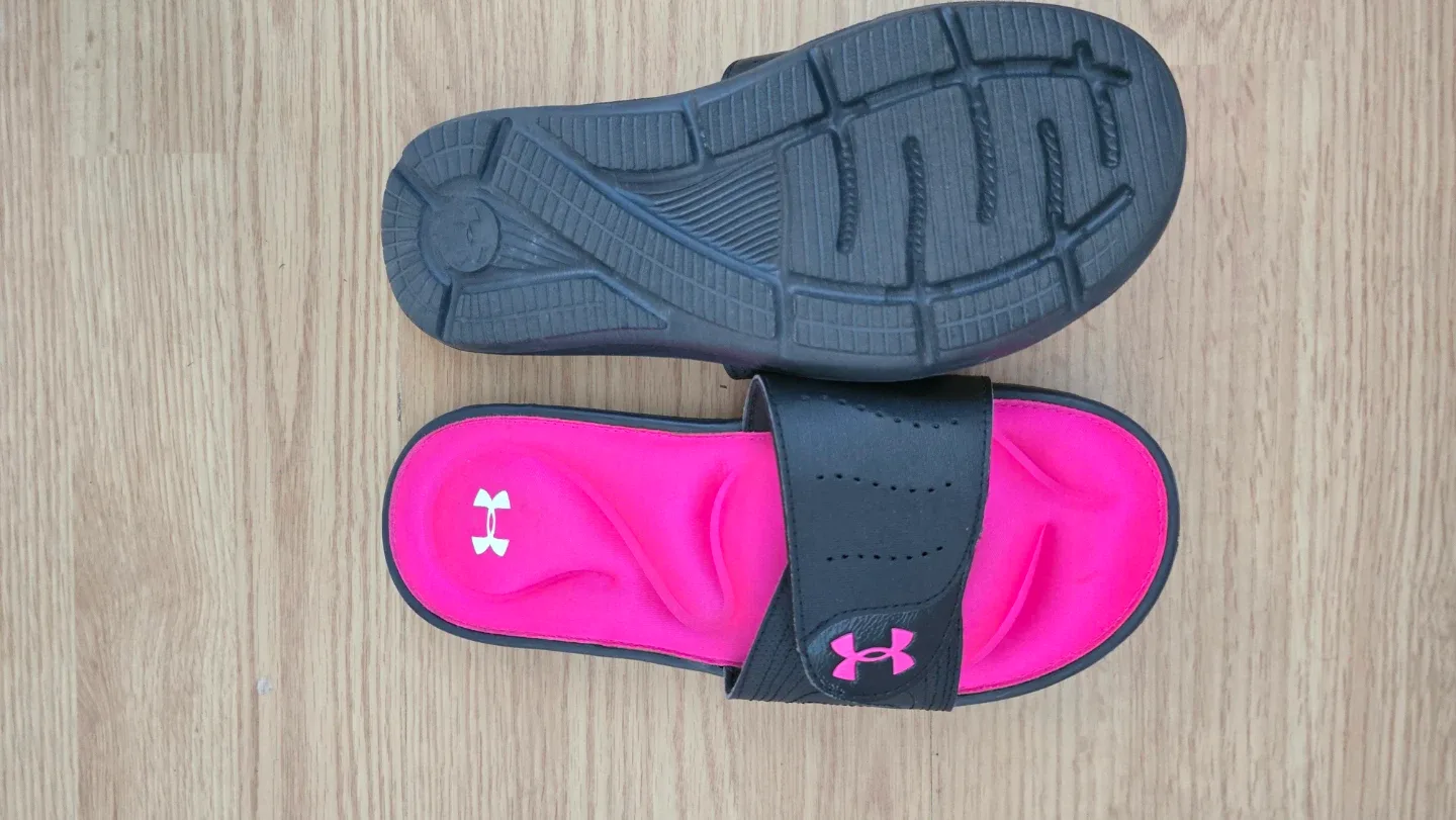 Under Armour Pink & Black Slides - photo 2