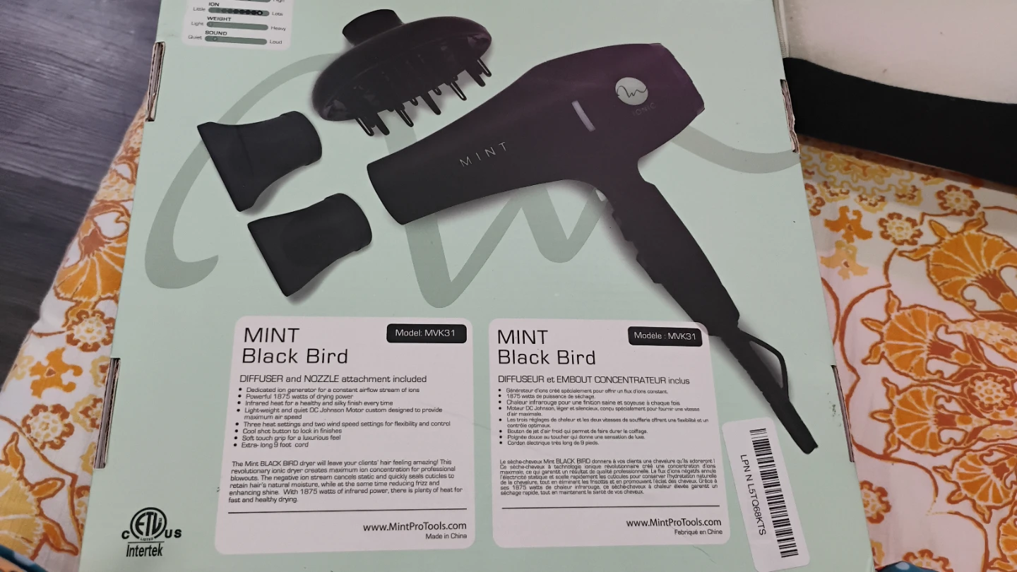 MINT Black Bird Ionic Hair Blow Dryer