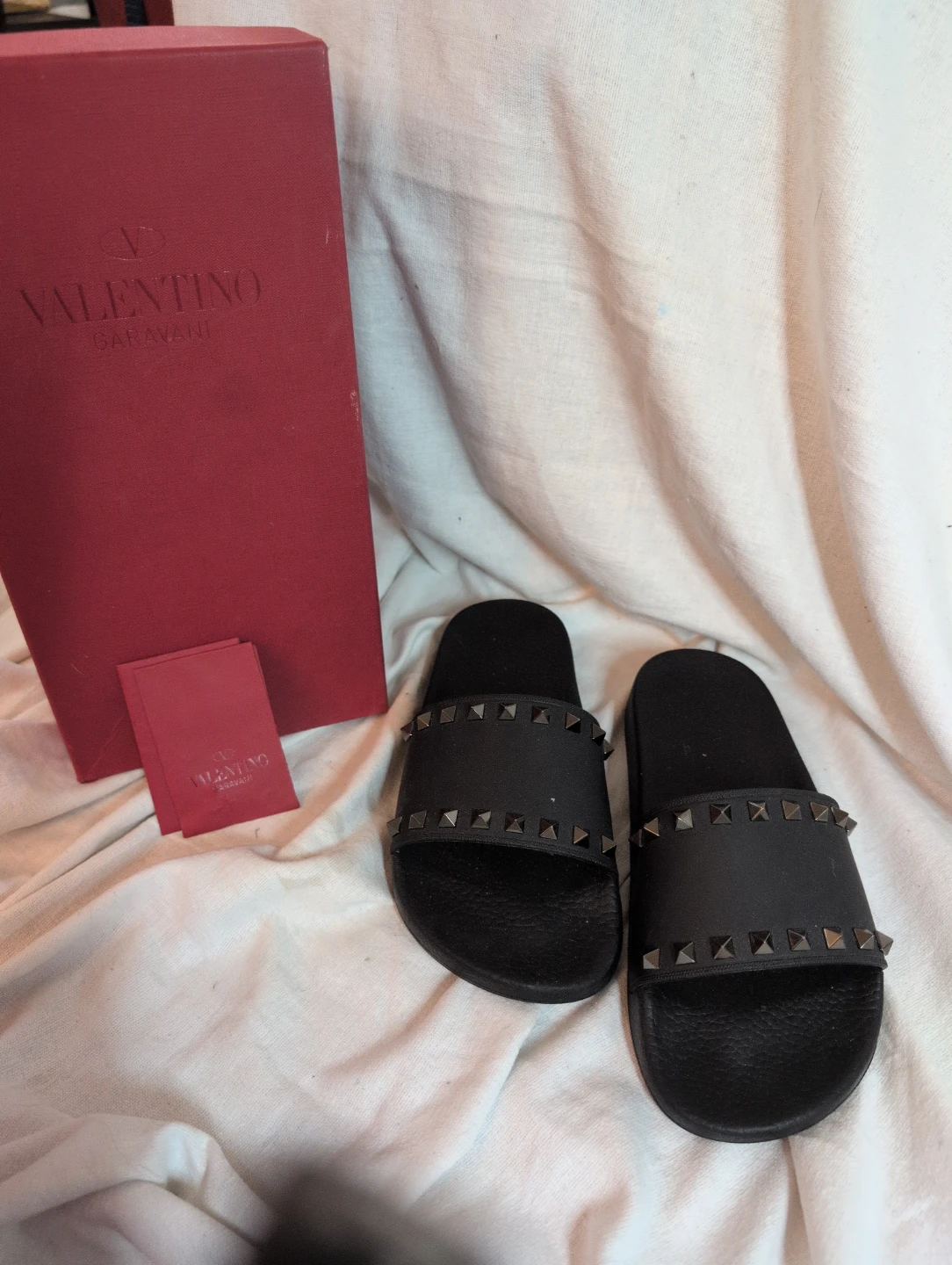 Valentino Garavani Black Studded Slides with Box