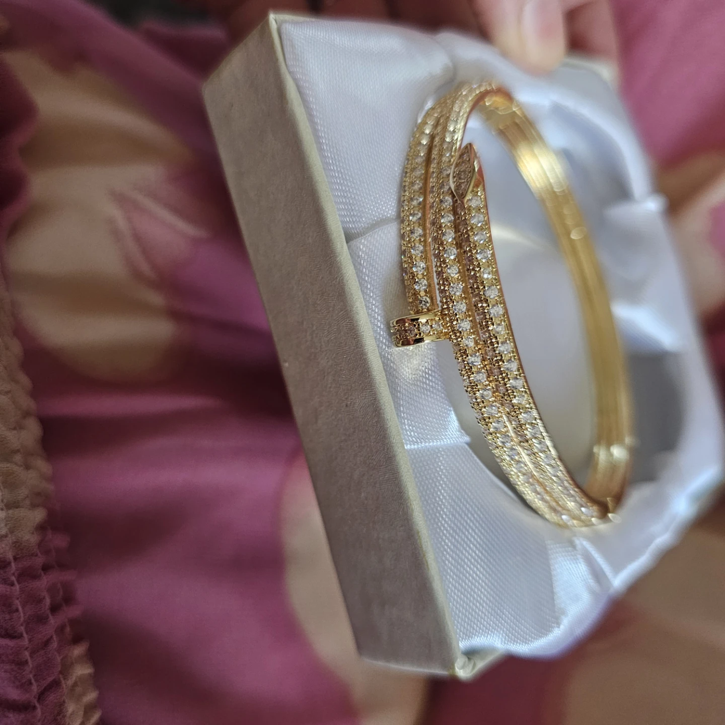 Gold-tone Bangle Bracelet with Crystals