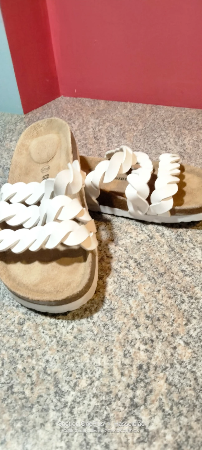 White Braided Strap Slides - Size 6/7 - photo 3