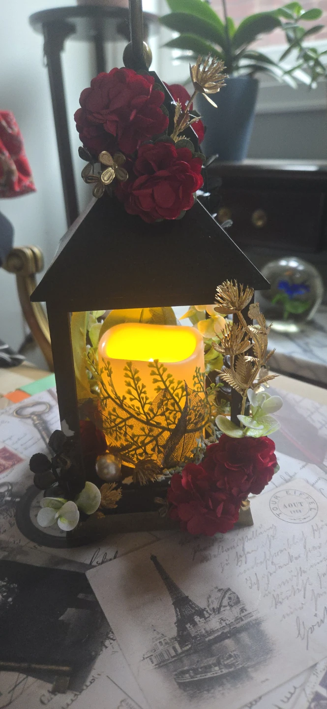 Hand Decoratated  Lantern with Faux Flowers and LED Candle - photo 3