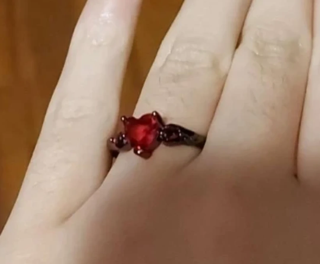 Heart-shaped Red Gem Ring with "love you too" engraving - photo 3