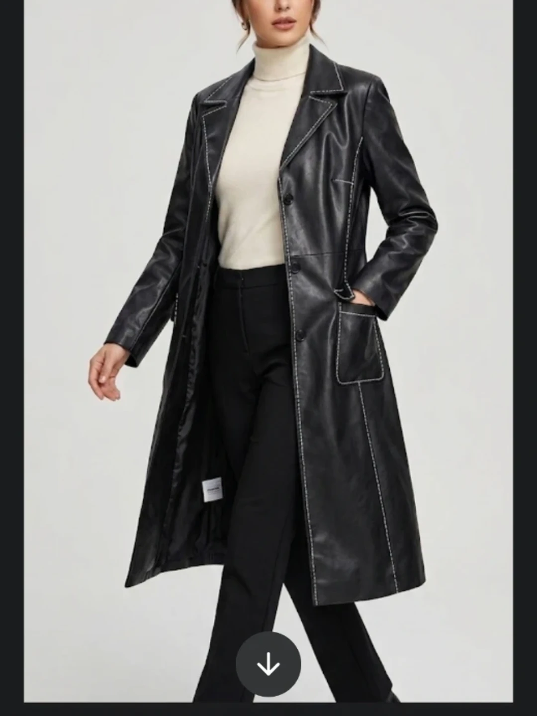 Black Faux Leather Long trench Coat wind breaker