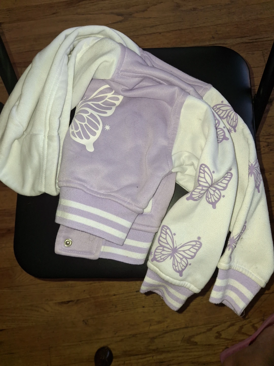 Stella Tweed Girls Lavender Butterfly Varsity Jacket Size 5/6