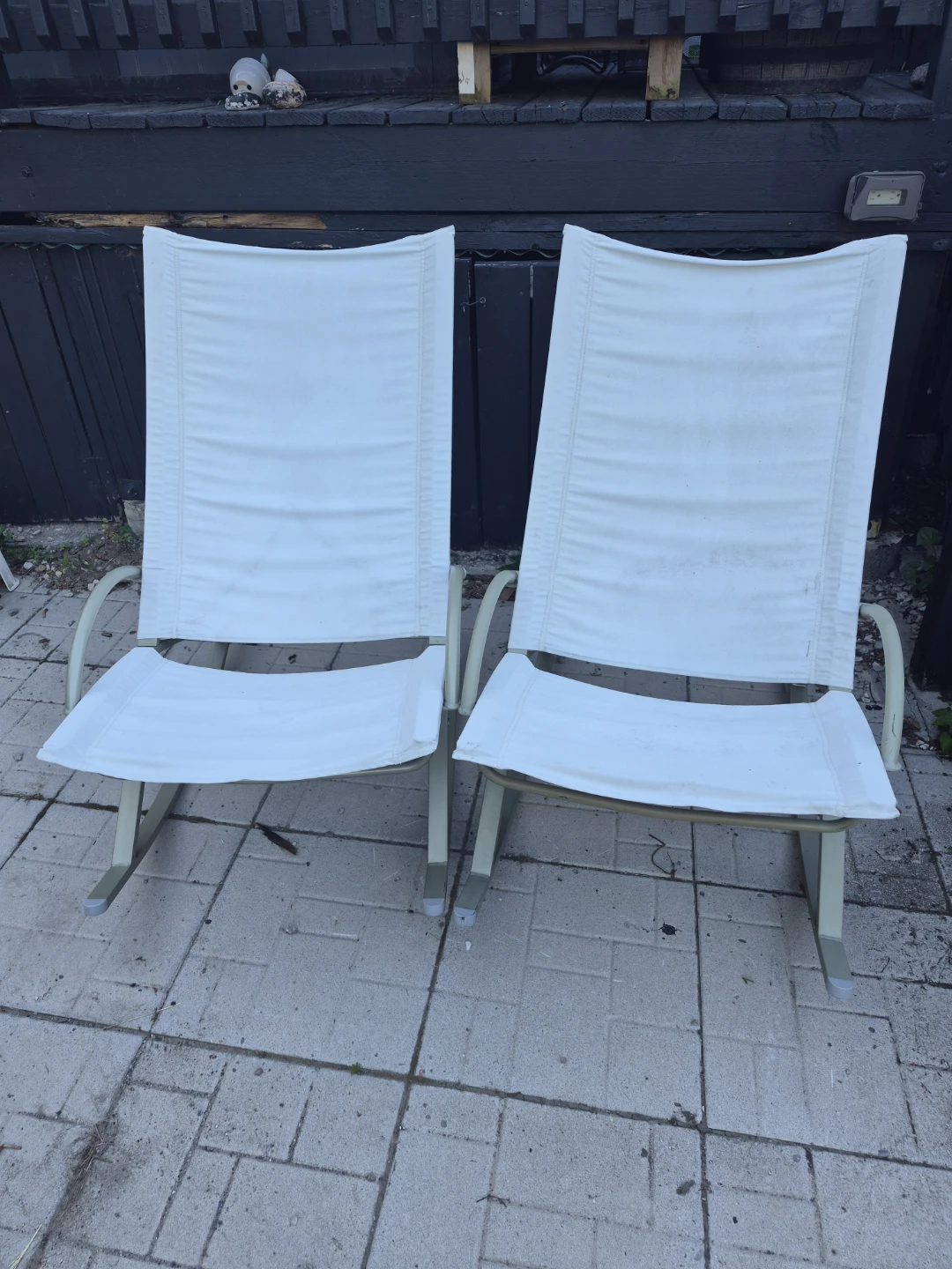 Pair of White Outdoor Rocking Chairs