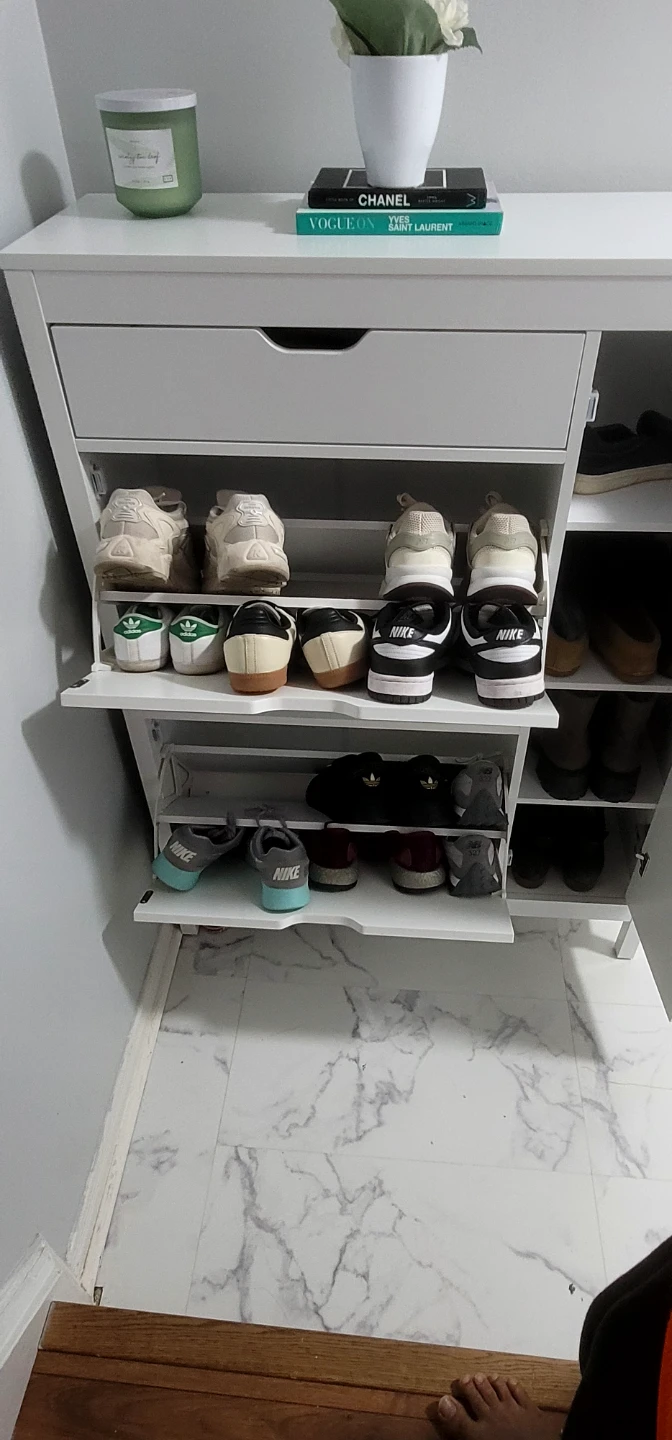 White Shoe Cabinet with Drawers - photo 2