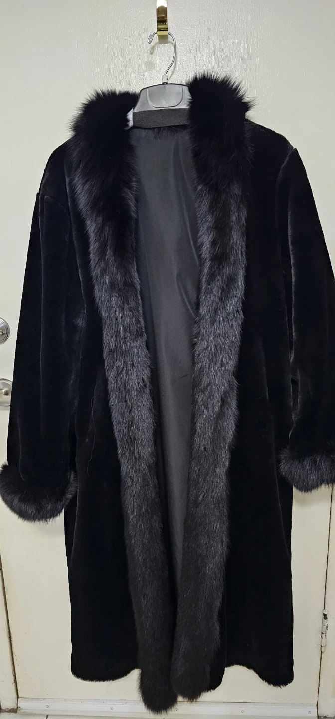Black Faux Fur Coat with Fox Fur Trim