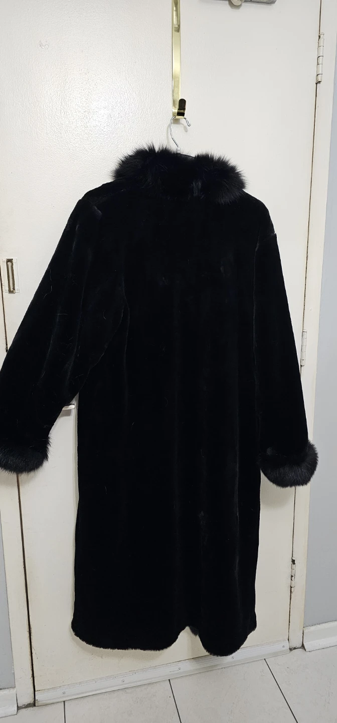 Black Faux Fur Coat with Fox Fur Trim - photo 2