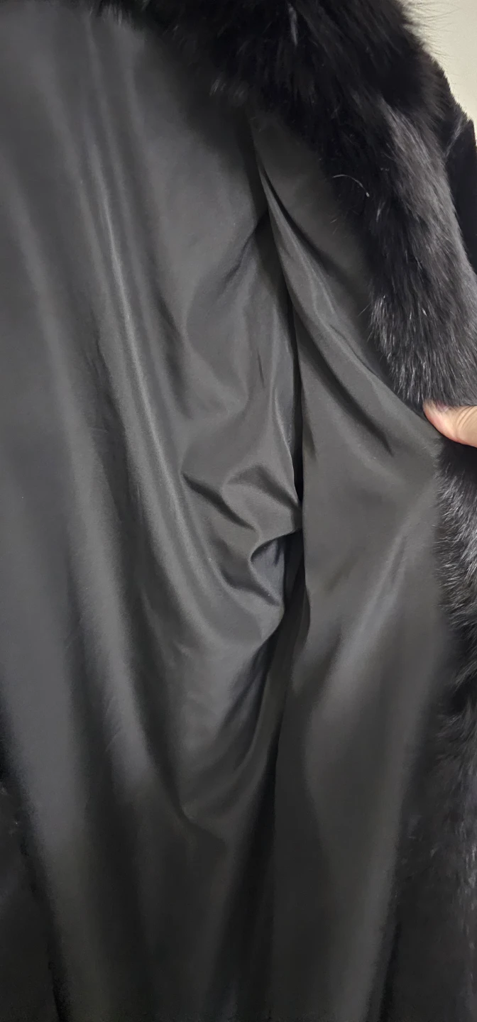Black Faux Fur Coat with Fox Fur Trim - photo 3