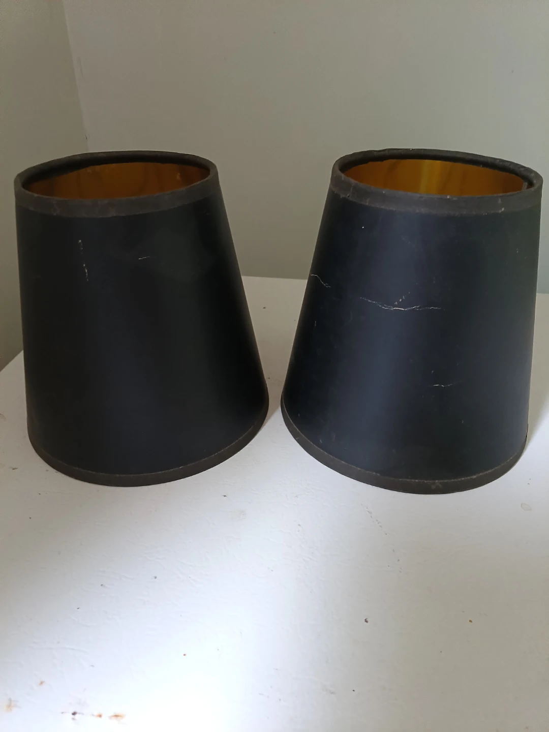 Two black and gold light shades
