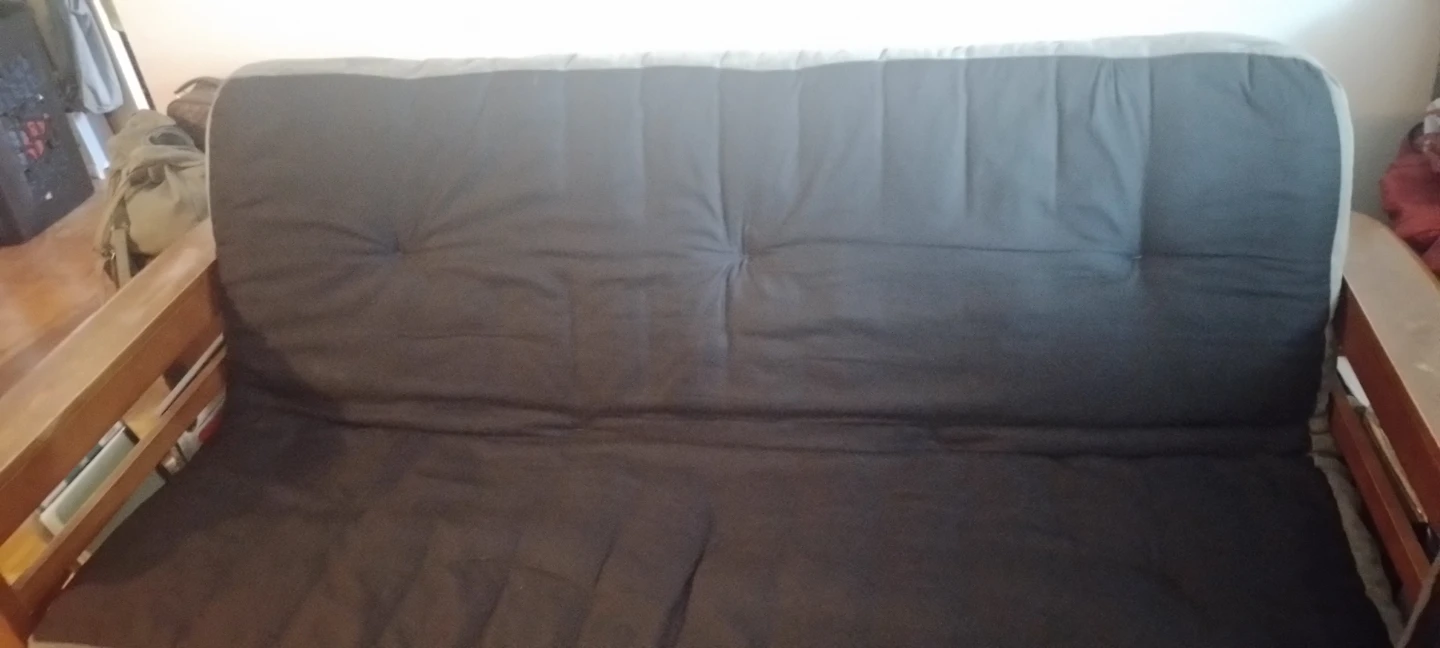 Wooden Futon Frame with Dark Grey Mattress