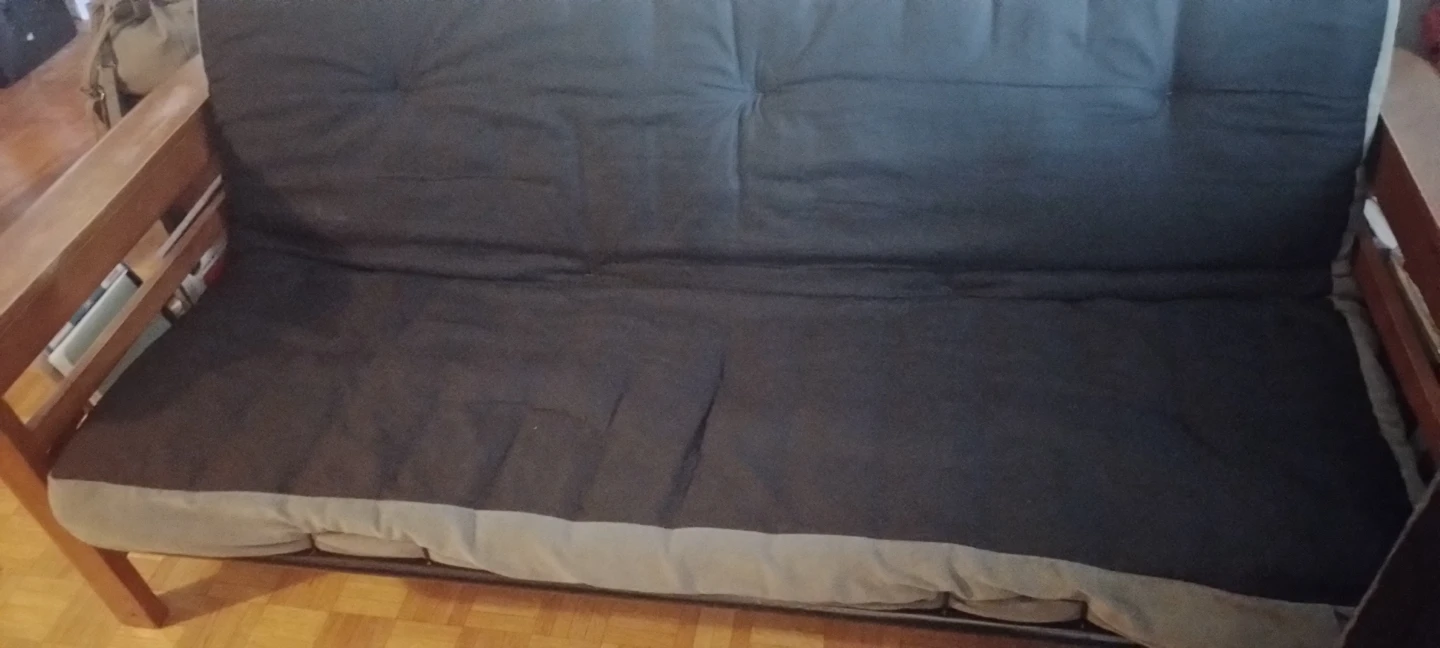 Wooden Futon Frame with Dark Grey Mattress - photo 2