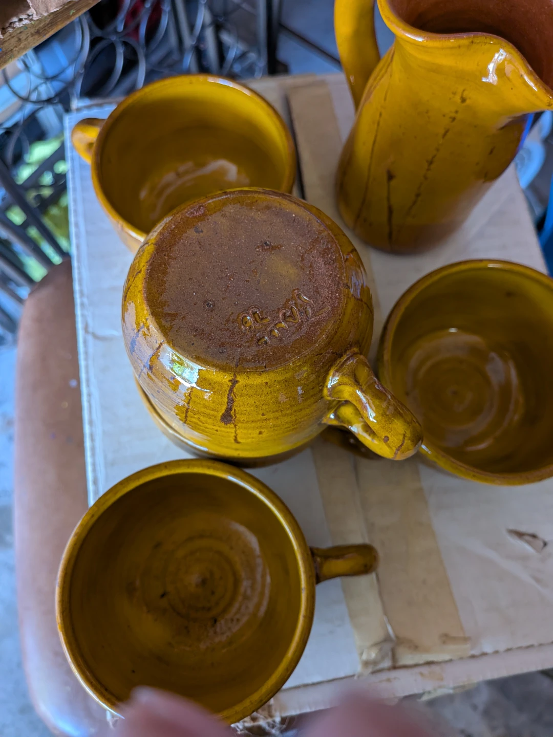 Yellow Ceramic Pitcher and 5 Cups Set - photo 2
