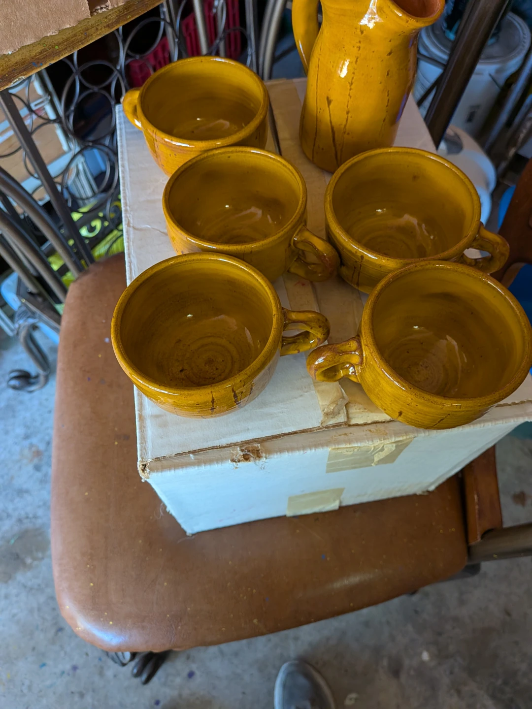 Yellow Ceramic Pitcher and 5 Cups Set - photo 3