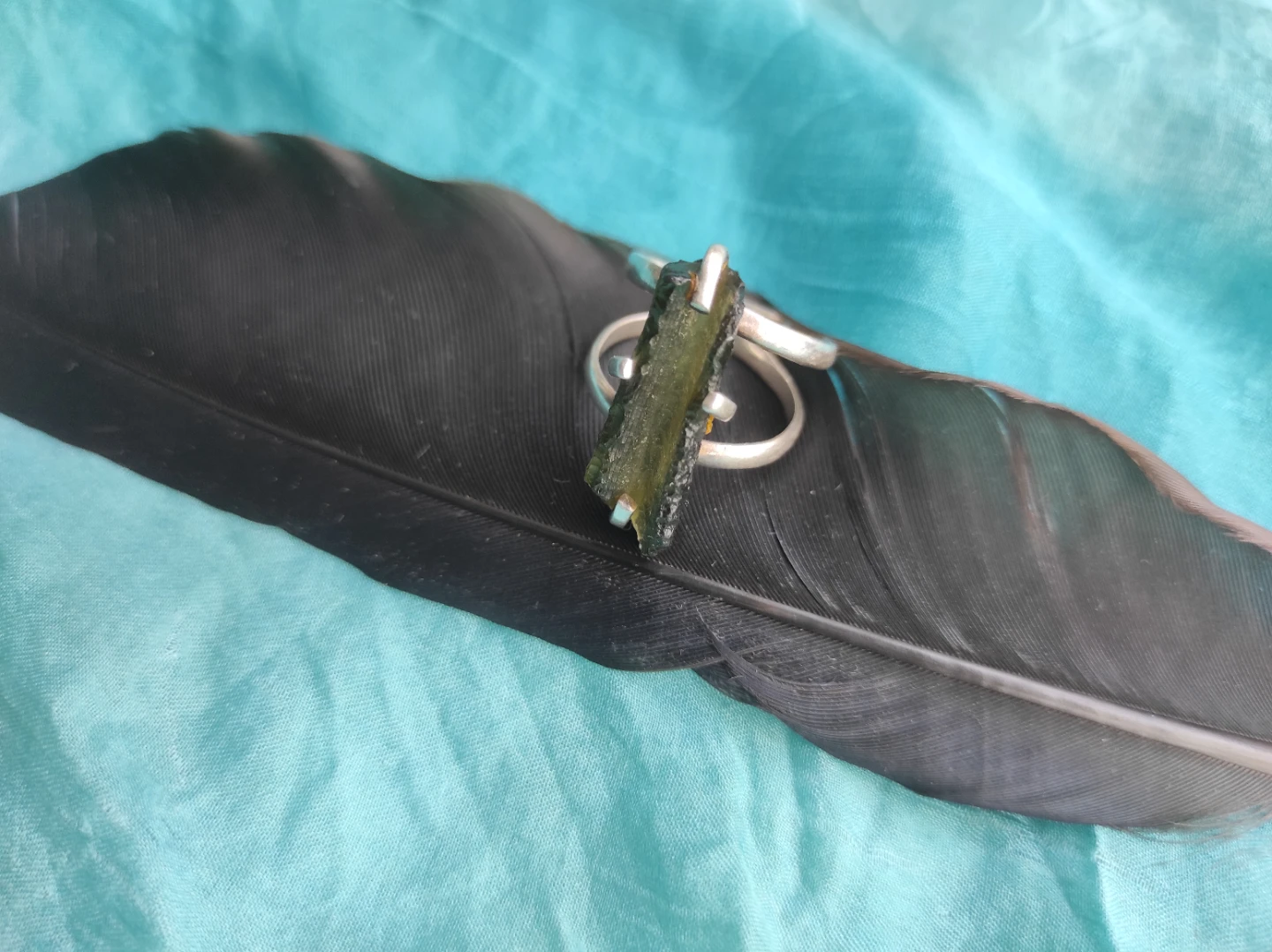Genuine Unique Silver Moldavite Ring
