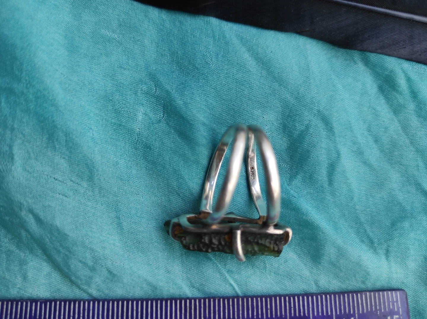 Genuine Unique Silver Moldavite Ring - photo 2