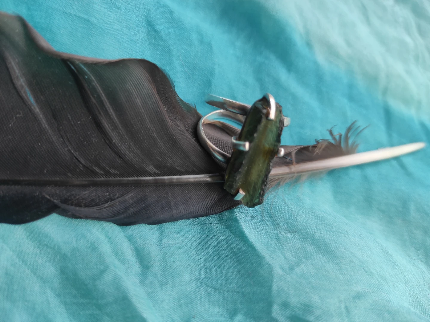 Genuine Unique Silver Moldavite Ring - photo 4