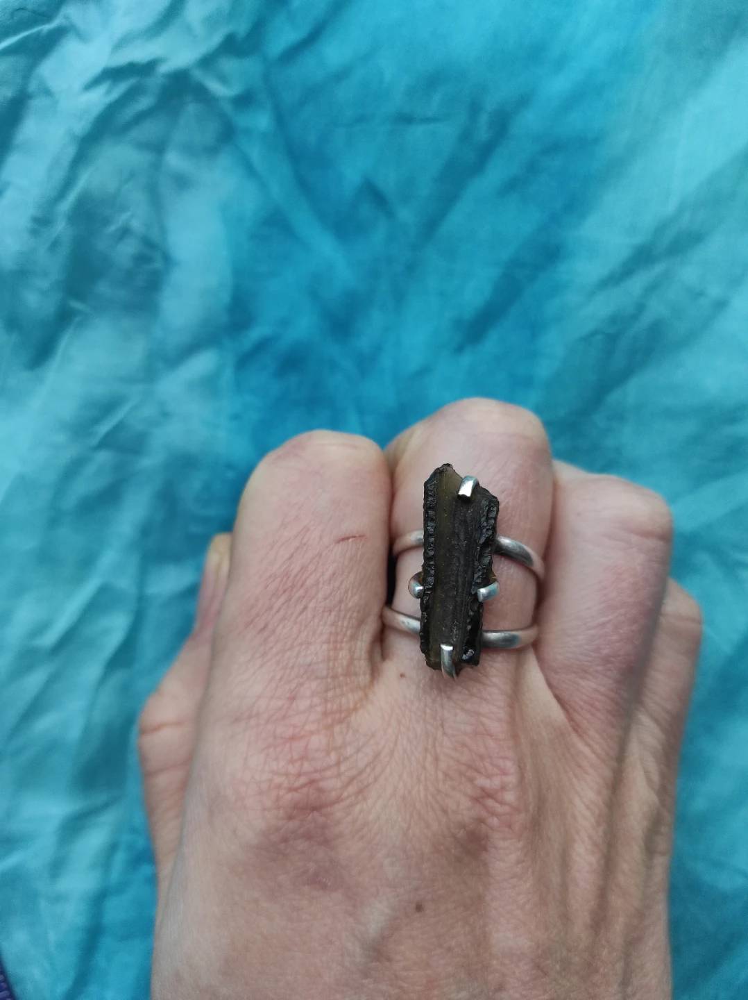 Genuine Unique Silver Moldavite Ring - photo 5