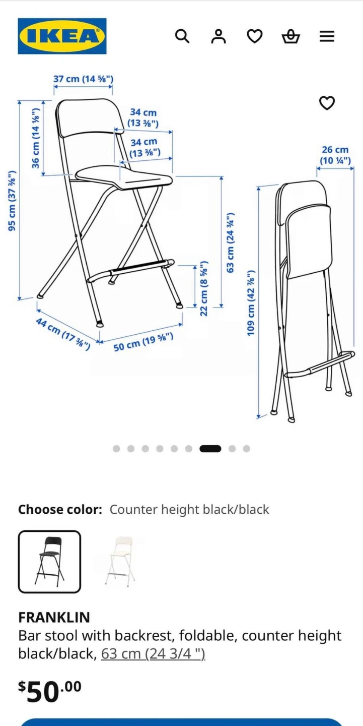 IKEA Franklin Bar Stools (2) / kitchen high chairs Foldable - photo 4
