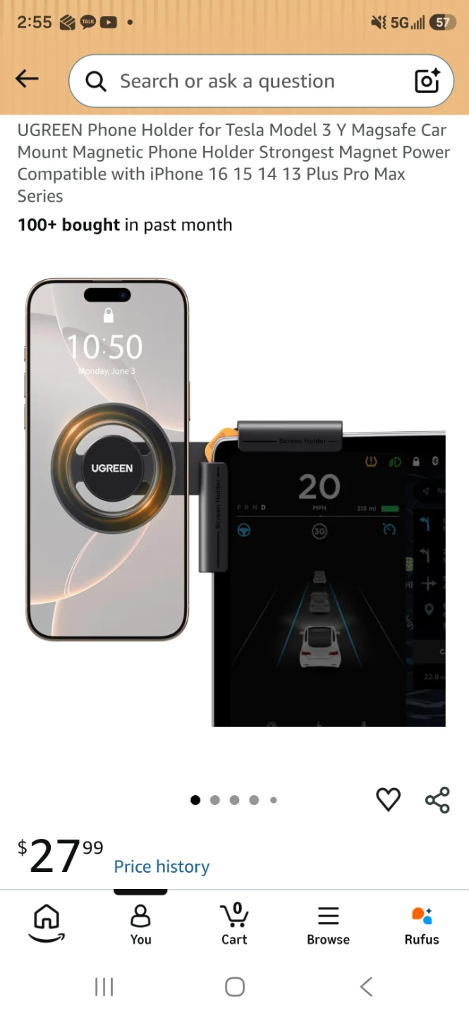 UGREEN Magnetic Phone Holder for Tesla Model 3/Y