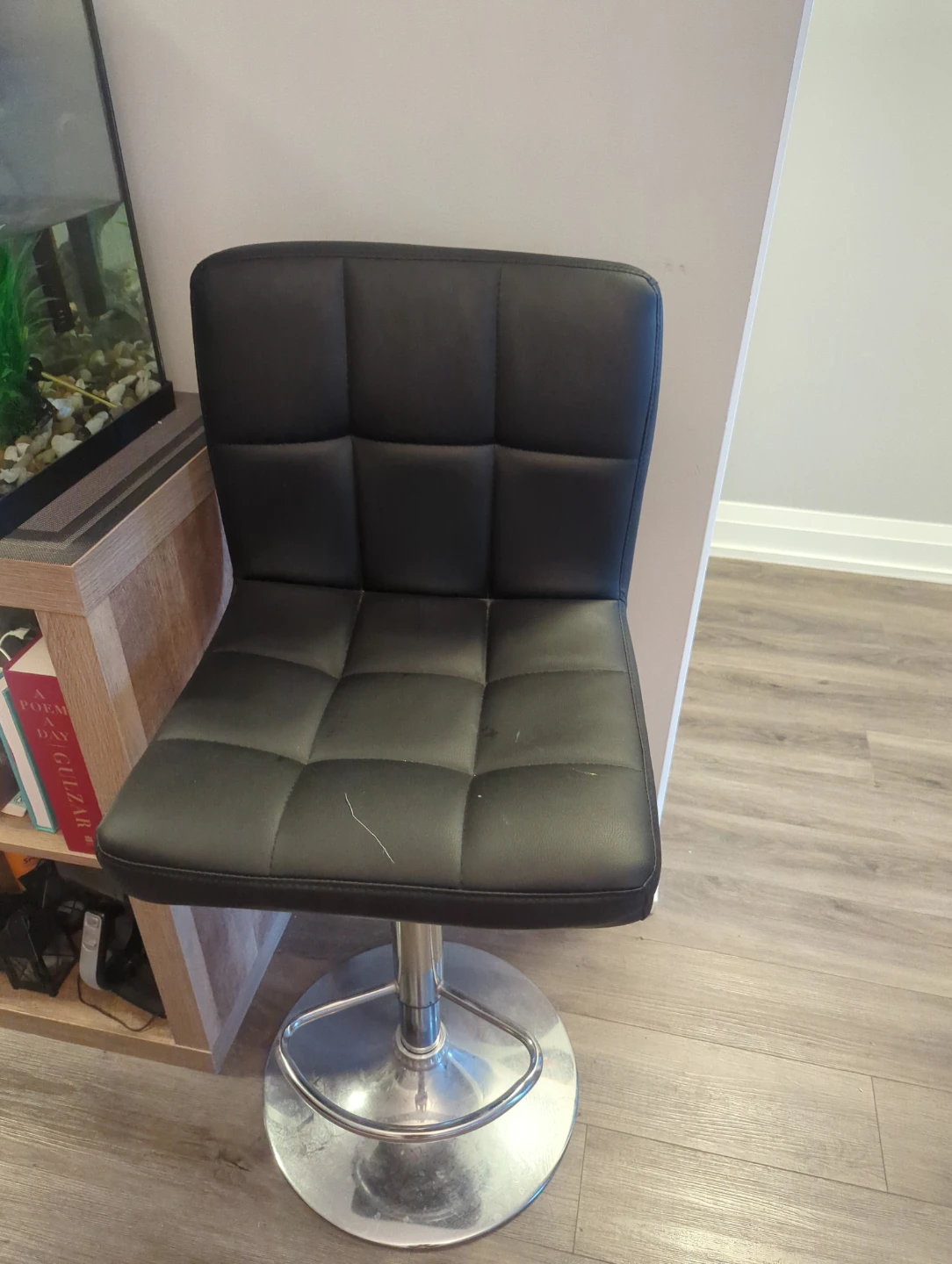 Black Faux Leather Adjustable Bar Stool