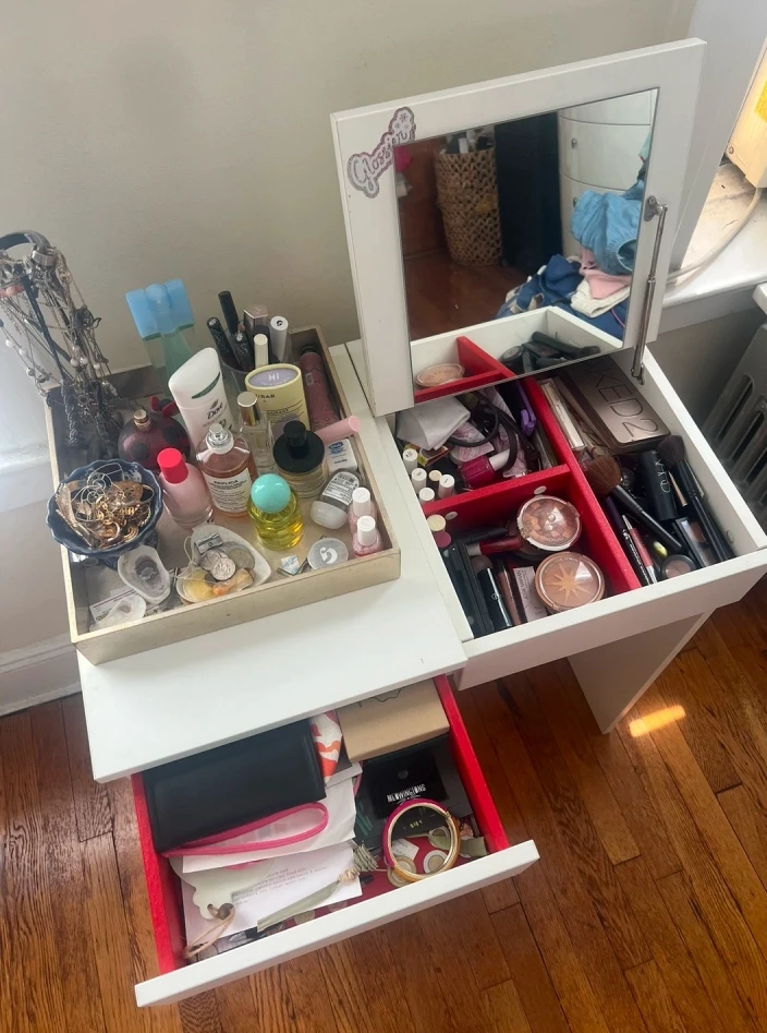 Ikea White Vanity Desk with Mirror and Drawer