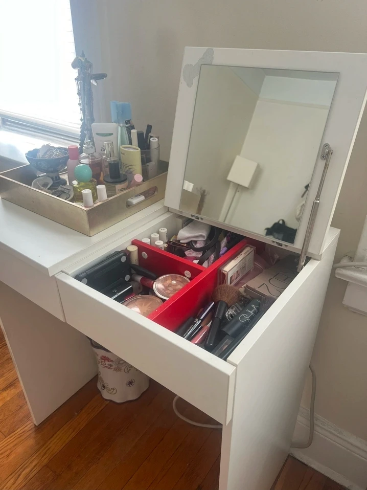 Ikea White Vanity Desk with Mirror and Drawer - photo 3