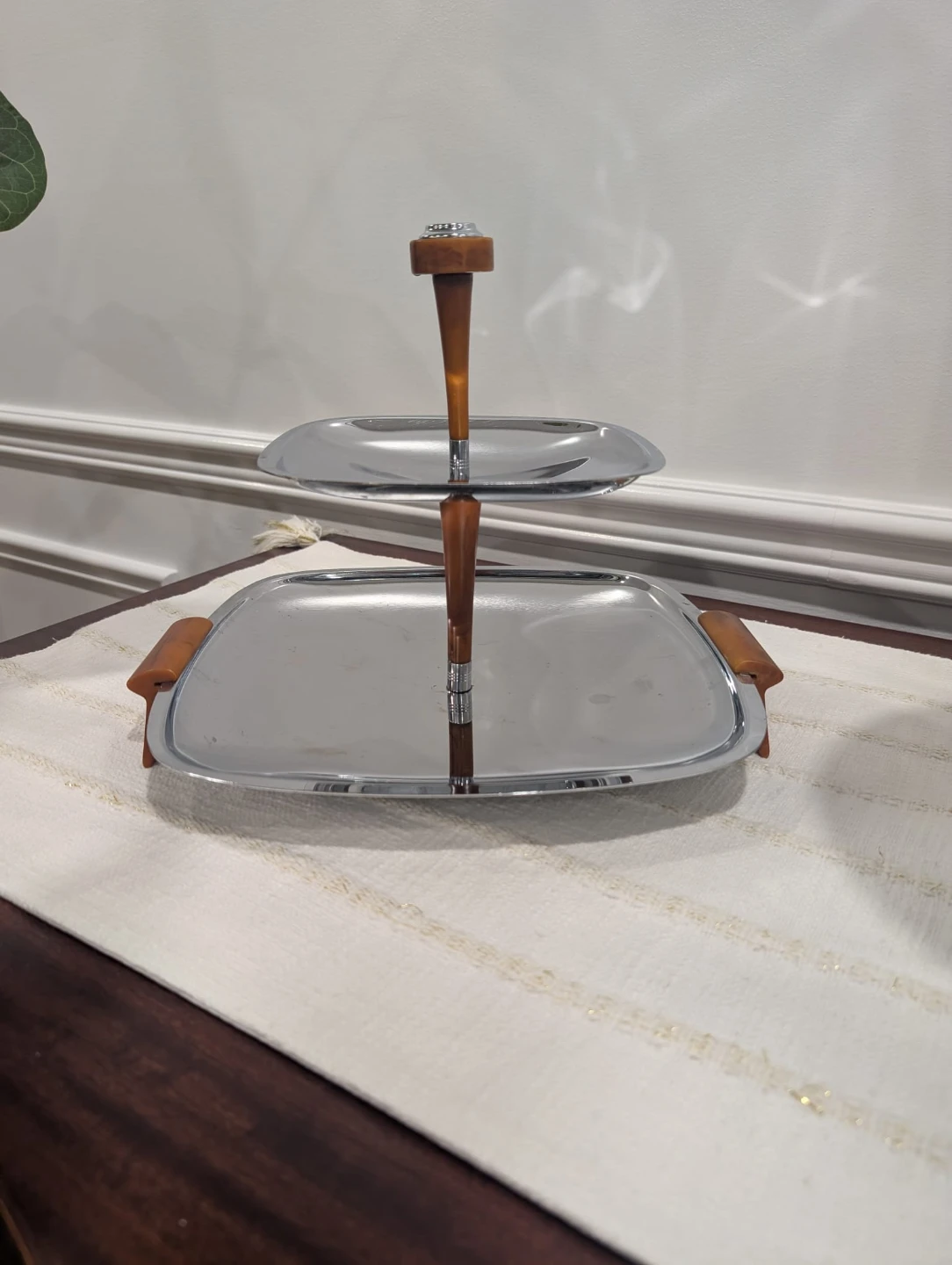 Vintage MCM Two-Tiered Serving Tray