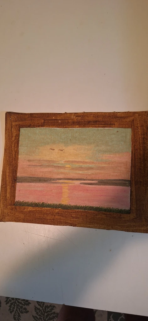 Framed Sunset Landscape Painting