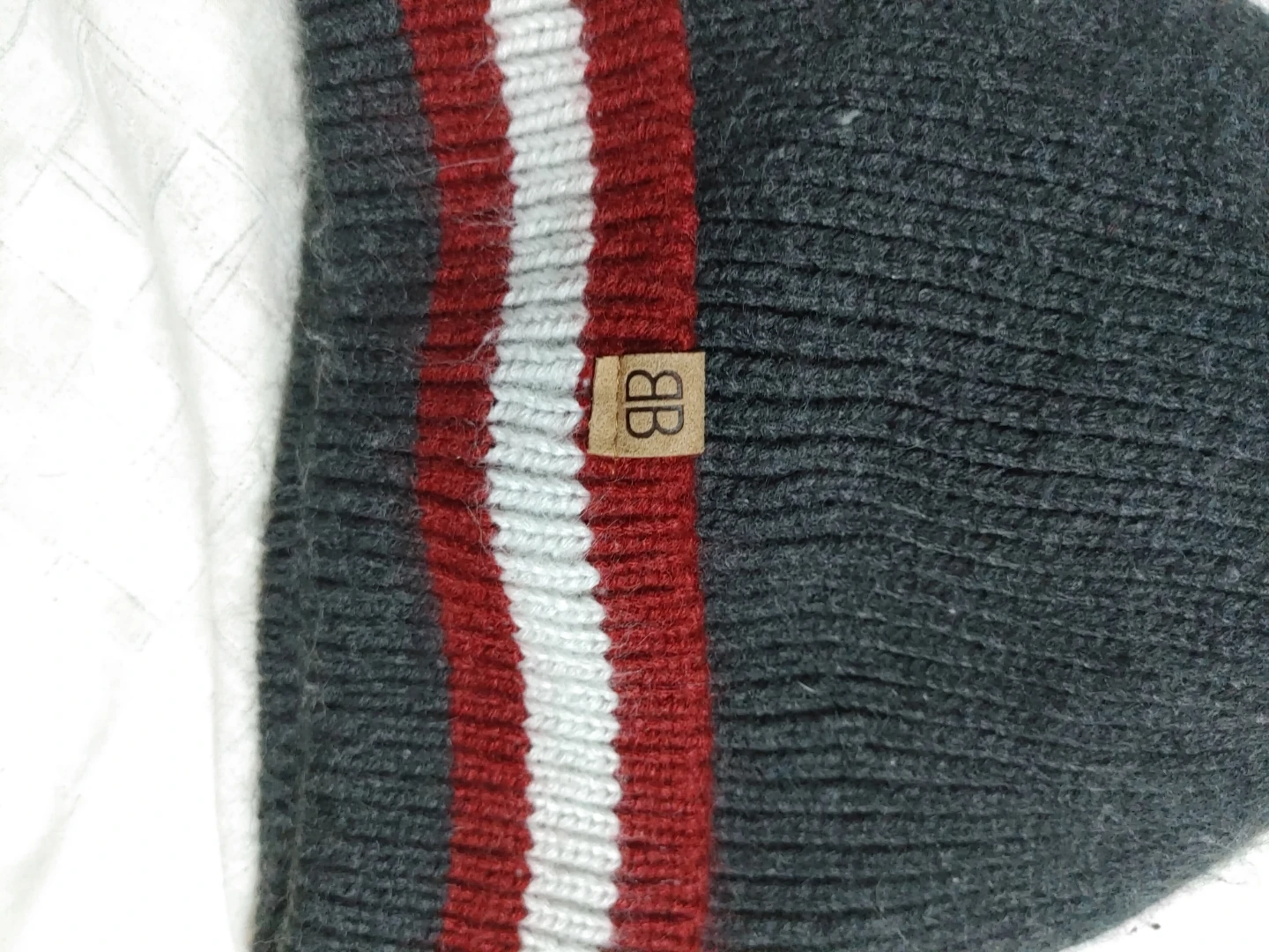 Grey Knit Beanie with Red and White Stripes - photo 3