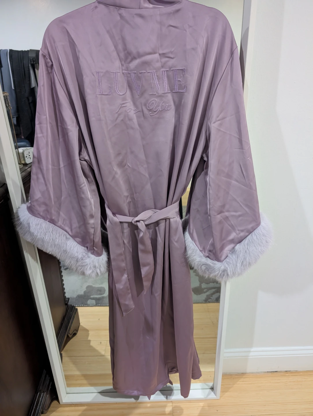 Luvme Satin Robe with Fur Trim - photo 2