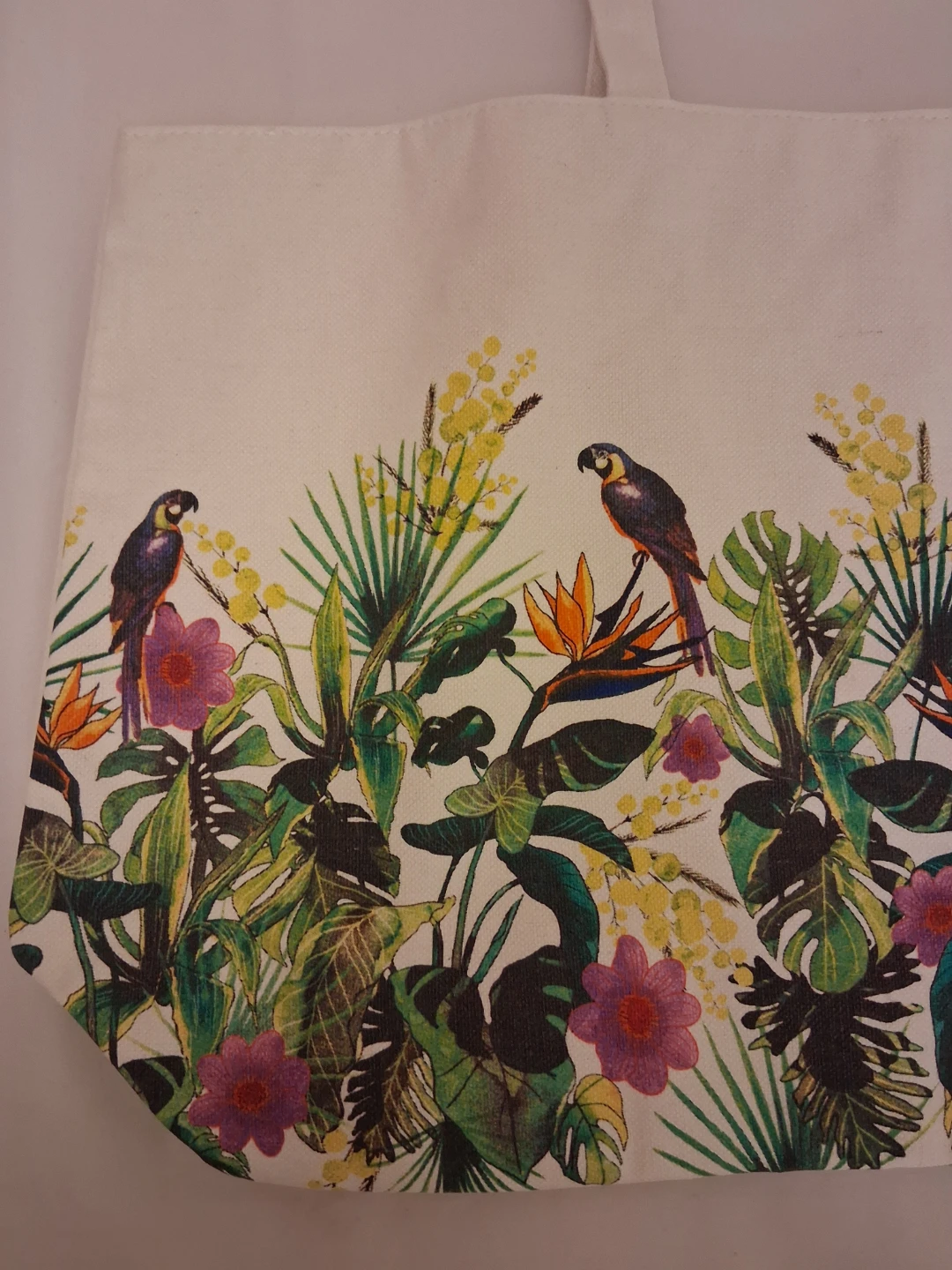 CLARINS CREAM TOTE BAG WITH TROPICAL PARROT PRINT - photo 2