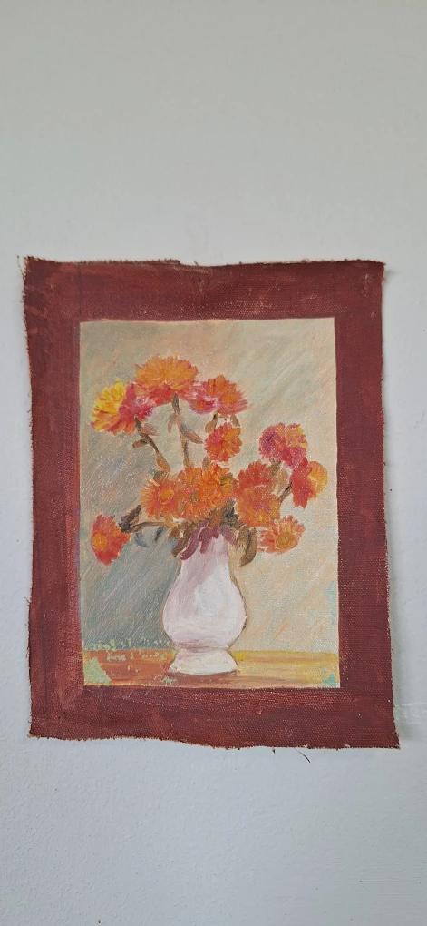 Oil Painting of Orange Flowers in a Vase - photo 2