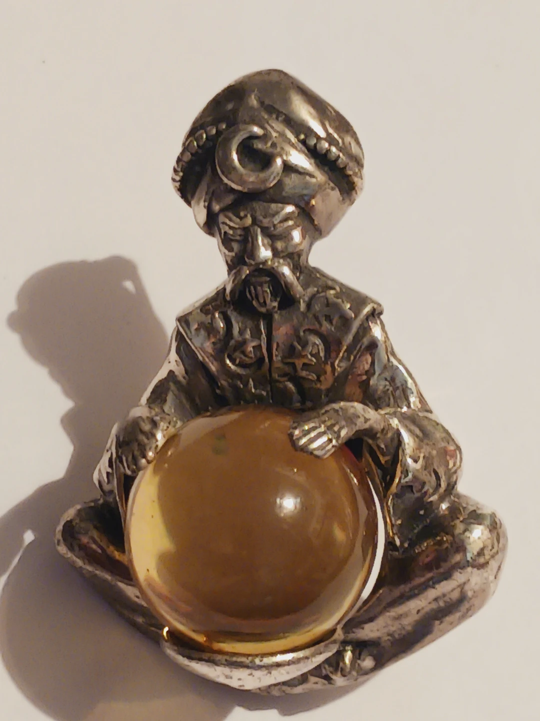 Thief of Baghdad Fortune Teller Figurine Brooch with Amber Stone - photo 2