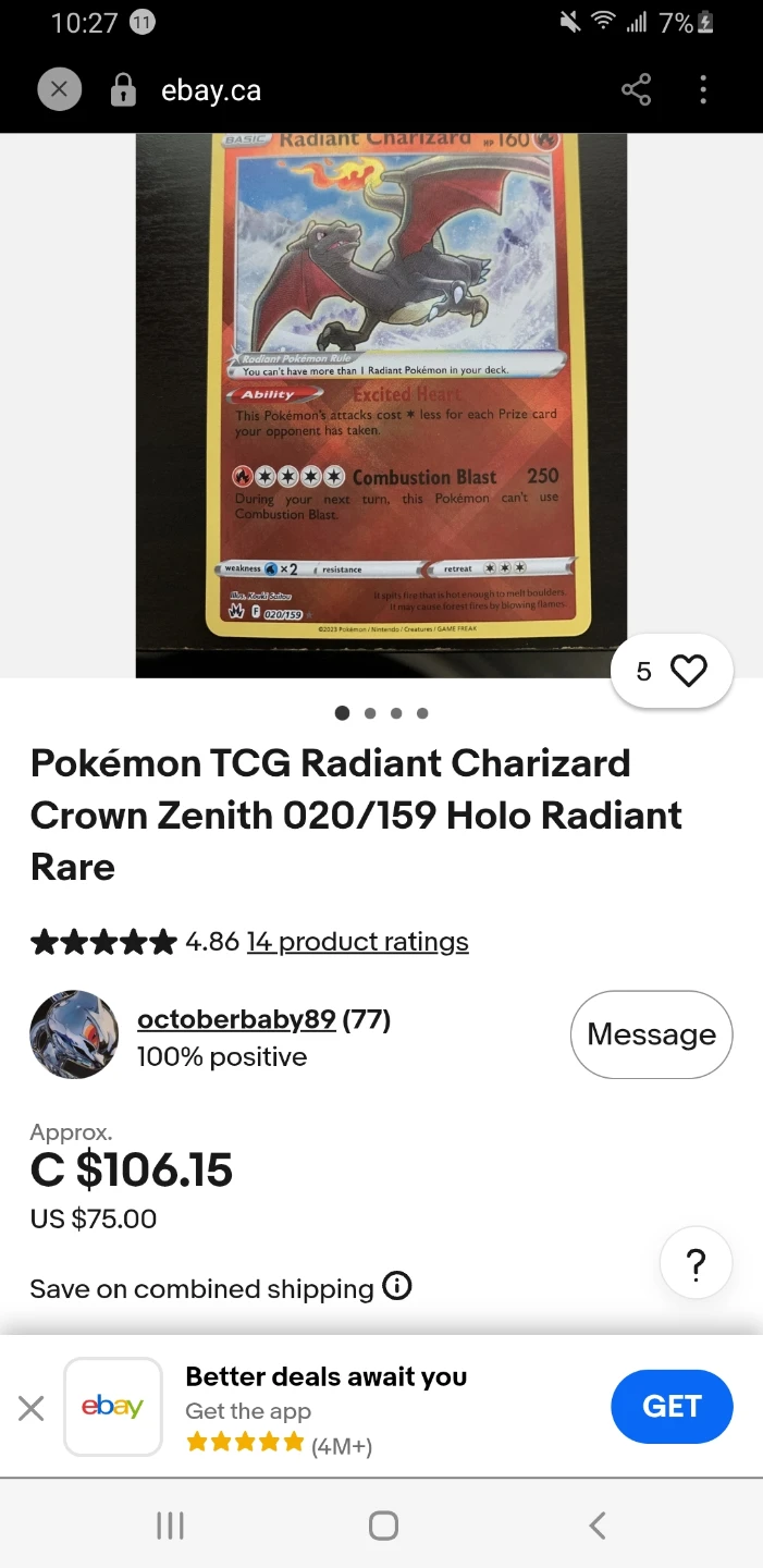 Pokémon TCG Radiant Charizard Crown Zenith 020/159 Holo - photo 3