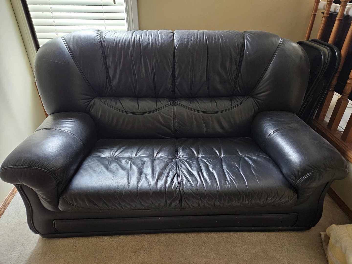 Black Leather Loveseat Sofa - photo 2