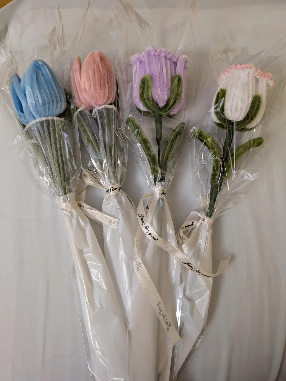 Set of 4 Faux Flowers- Blue, Pink, Purple, White
