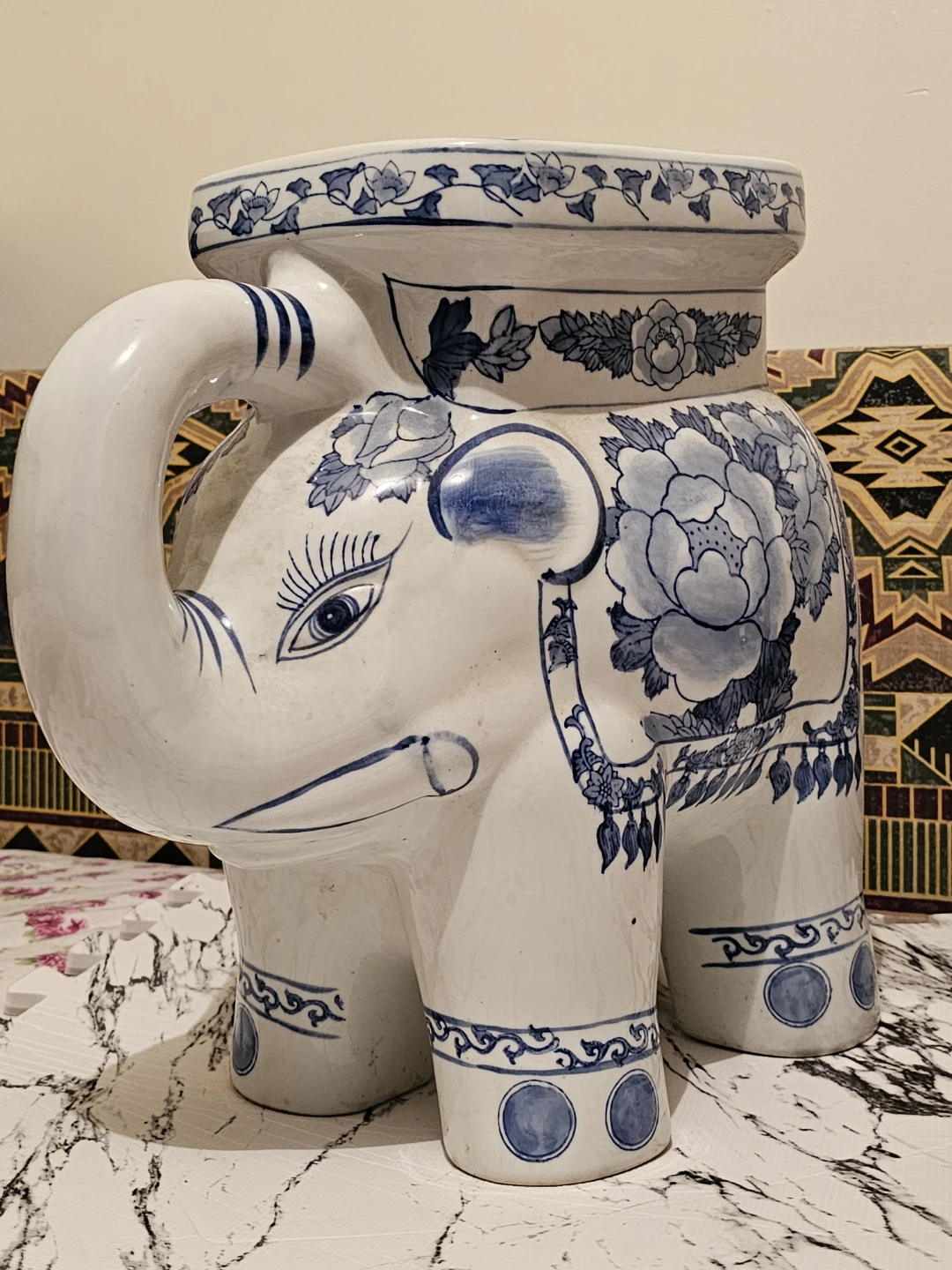 Blue and White Elephant Ceramic Garden Stool - photo 2