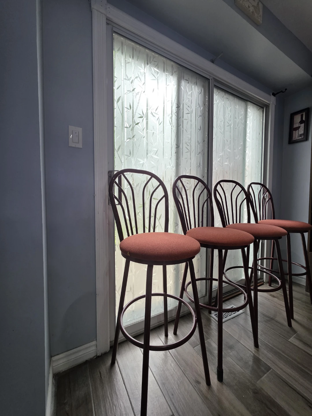 Set of 4 Bar Stools - Red Upholstered Seats
