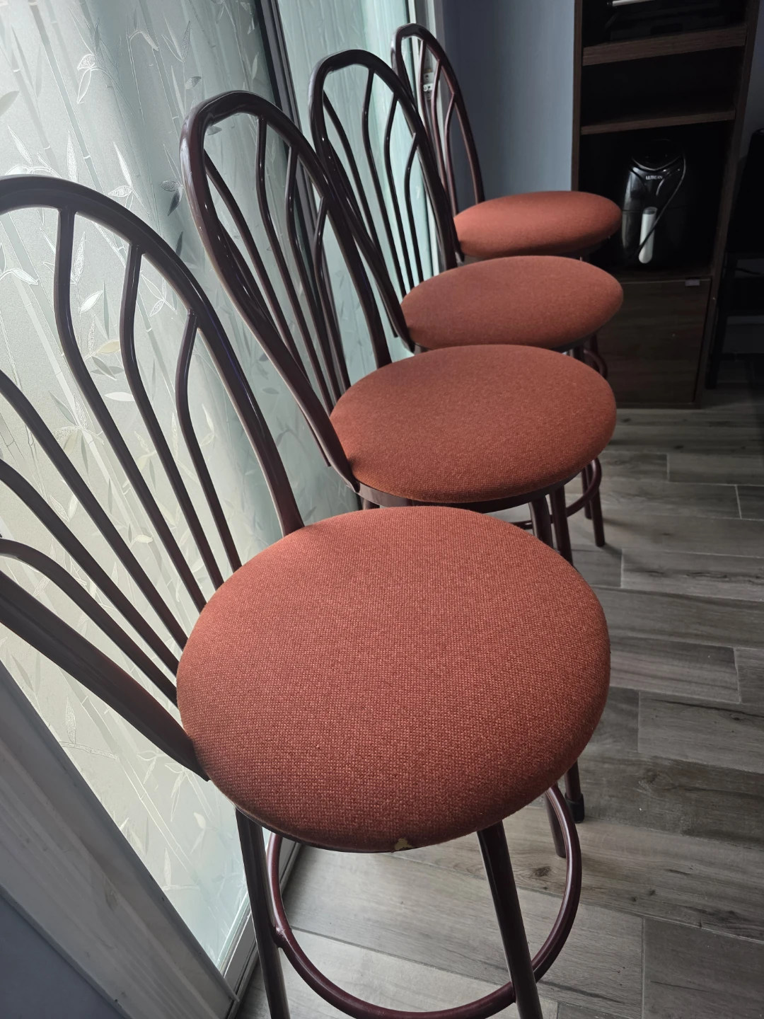 Set of 4 Bar Stools - Red Upholstered Seats - photo 2