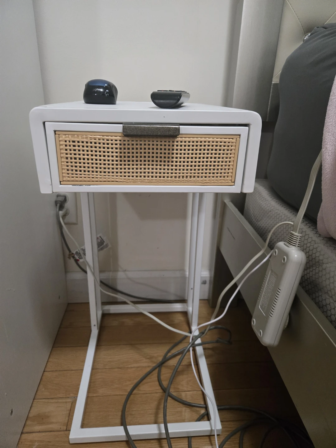 White Side Table with Cane Drawer - photo 2